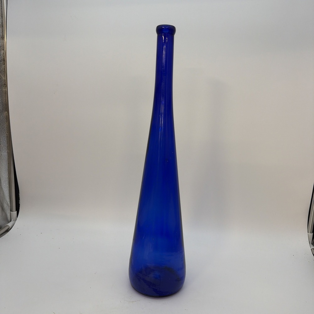 vintage cobalt blue glass "Genie" bottle, vase 19" tall
